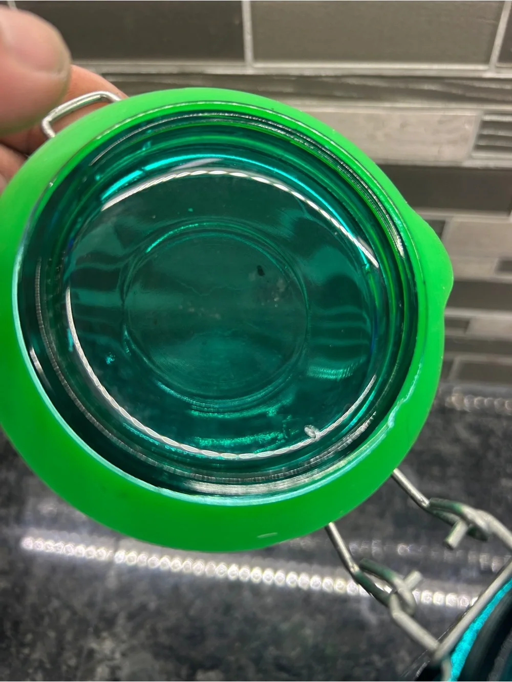 VINTAGE EMERALD GREEN GLASS 12 PANEL CANISTERS JAR WIRE BAIL HINGED LID New Seal